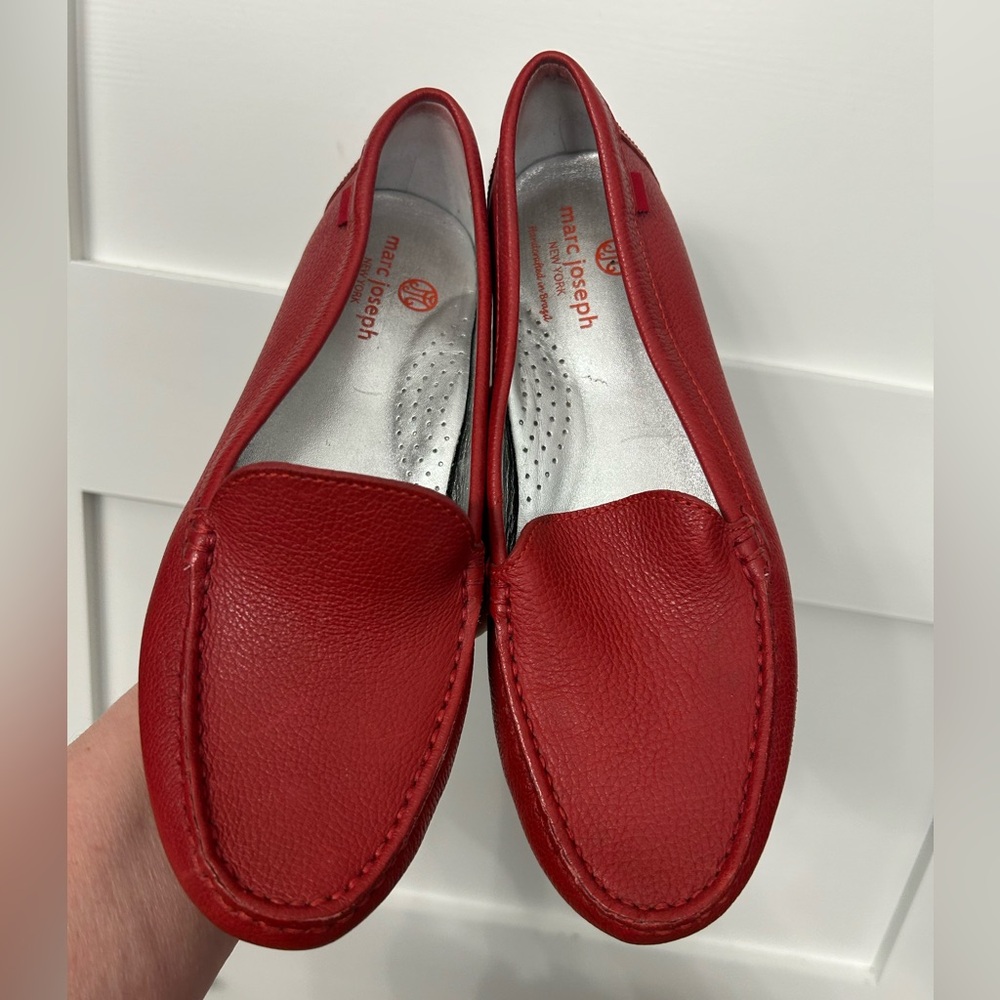 Marc Joseph Red Leather loafers Size 7.5